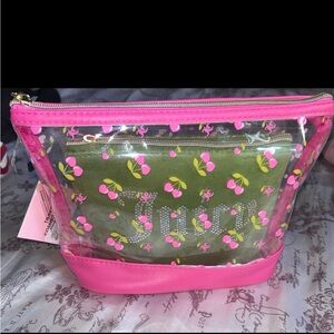NWT Juicy Couture Pink and Green Cherry 2 Piece Nesting Makeup Bag Set